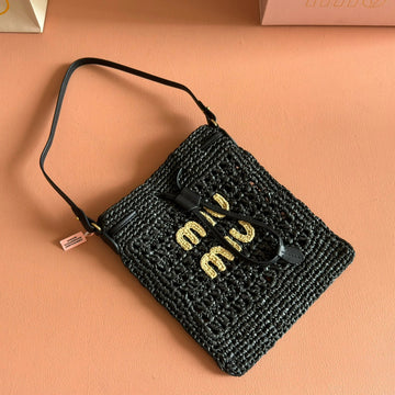 WANDER BUCKET BAG 23 BLACK IN RAFFIA WITH LEATHER TRIM House Of Sarah