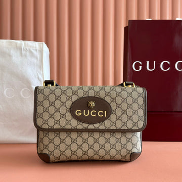 GUCCI NEO TIGER HEAD LARGE CROSSBODY BAG 30 IN CANVAS BROWN LEATHER TRIM by House Of Sarah