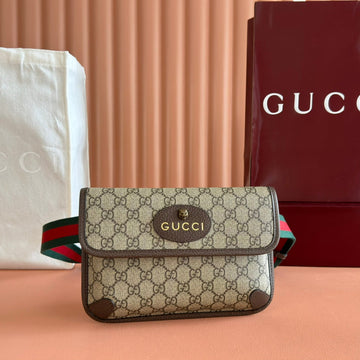 GUCCI NEO TIGER HEAD CROSSBODY BAG 24 IN CANVAS BROWN LEATHER TRIM