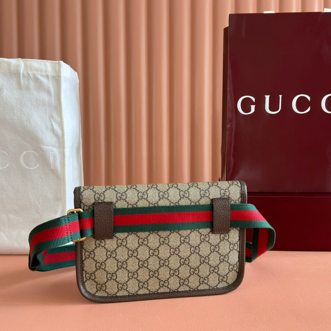 GUCCI NEO TIGER HEAD CROSSBODY BAG 24 IN CANVAS BROWN LEATHER TRIM