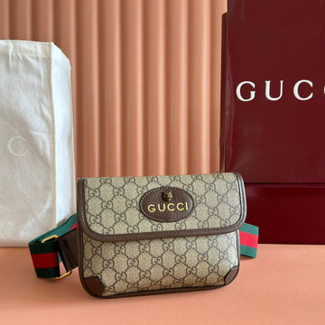 GUCCI NEO TIGER HEAD CROSSBODY BAG 20 IN CANVAS BROWN LEATHER TRIM