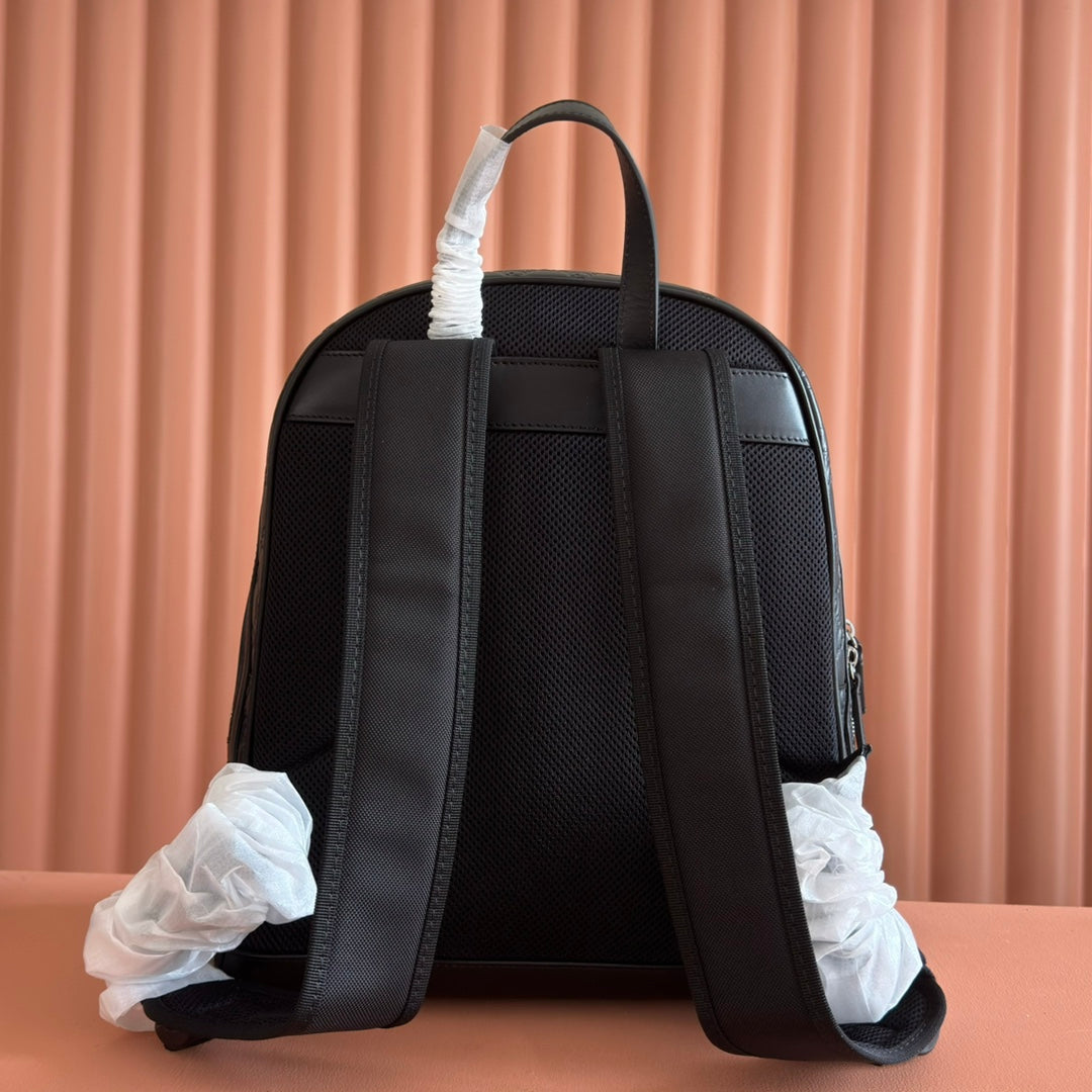 EMBOSSED BACKPACK 40 IN BLACK CALFSKIN SILVER HARDWARE House Of Sarah