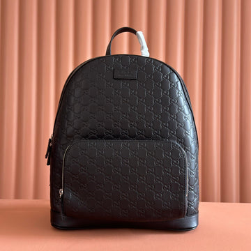 EMBOSSED BACKPACK 40 IN BLACK CALFSKIN SILVER HARDWARE House Of Sarah