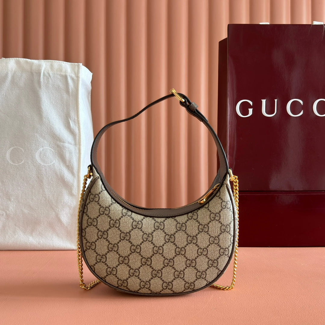 GG SUPREME SHOULDER BAG 20 BROWN IN CANVAS LOGO GOLD HARDWARE by House Of Sarah