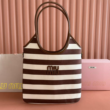 HOBO BAG 40 BROWN AND BEIGE STRIPED IN CANVAS House Of Sarah Bags