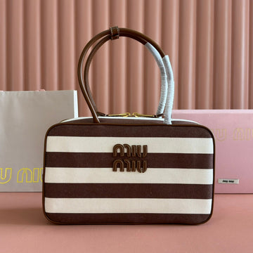 BEAU BAG 34 DENIM BEAU WITH BROWN STRIPES IN CANVAS AND CALFSKIN By House Of Sarah