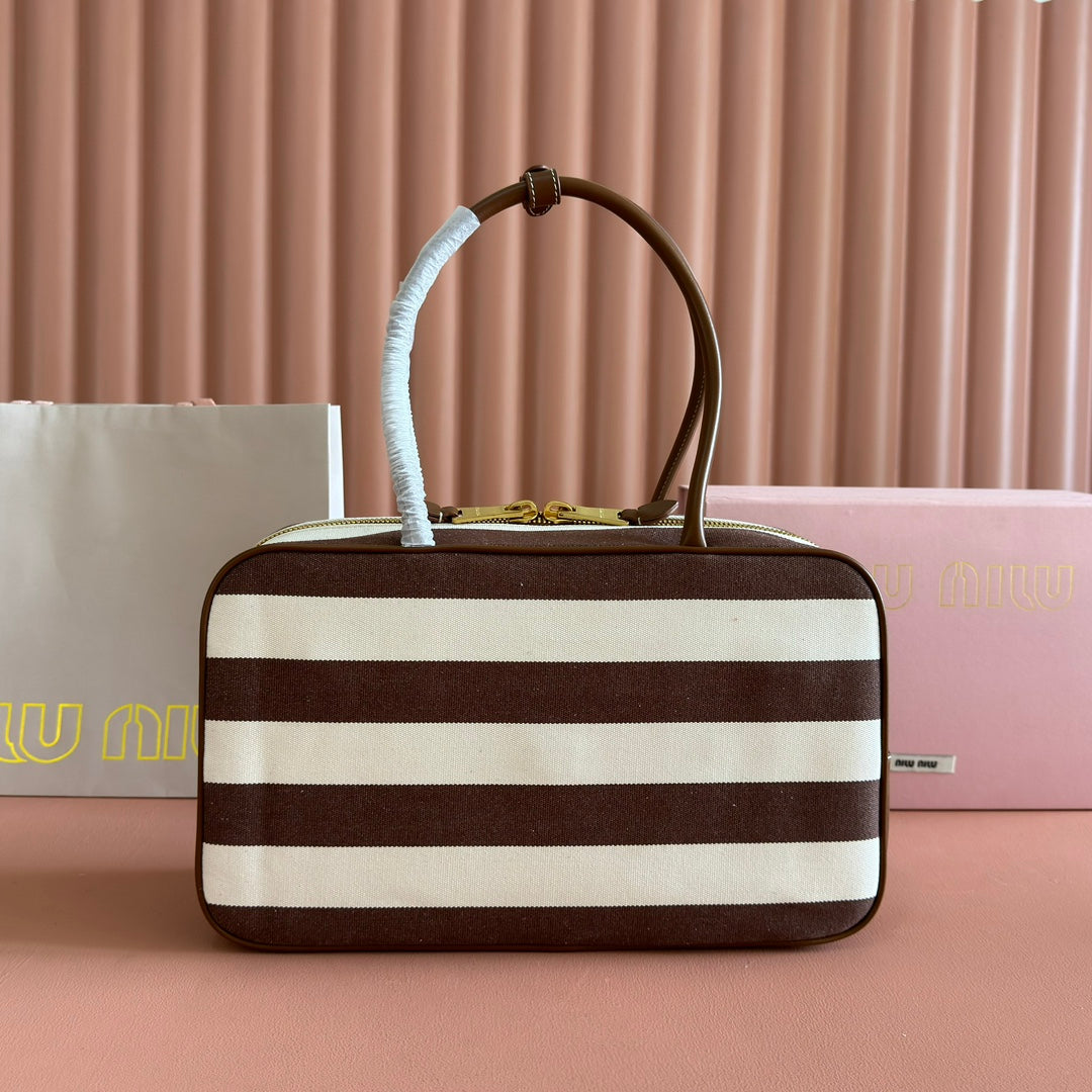 BEAU BAG 34 DENIM BEAU WITH BROWN STRIPES IN CANVAS AND CALFSKIN House Of Sarah Bags