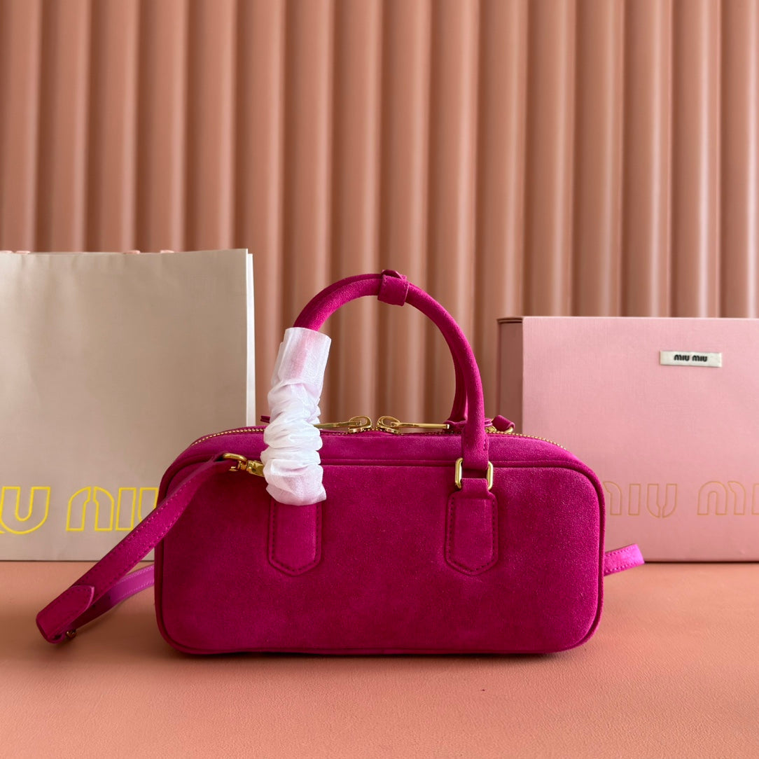 ARCADIE BAG 27 IN FUCHSIA SUEDE GOLD HARDWARE House Of Sarah