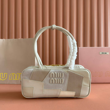 BEAU TOP HANDLE BAG 28 IN CHALK WHITE LEATHER PATCHWORK House Of Sarah