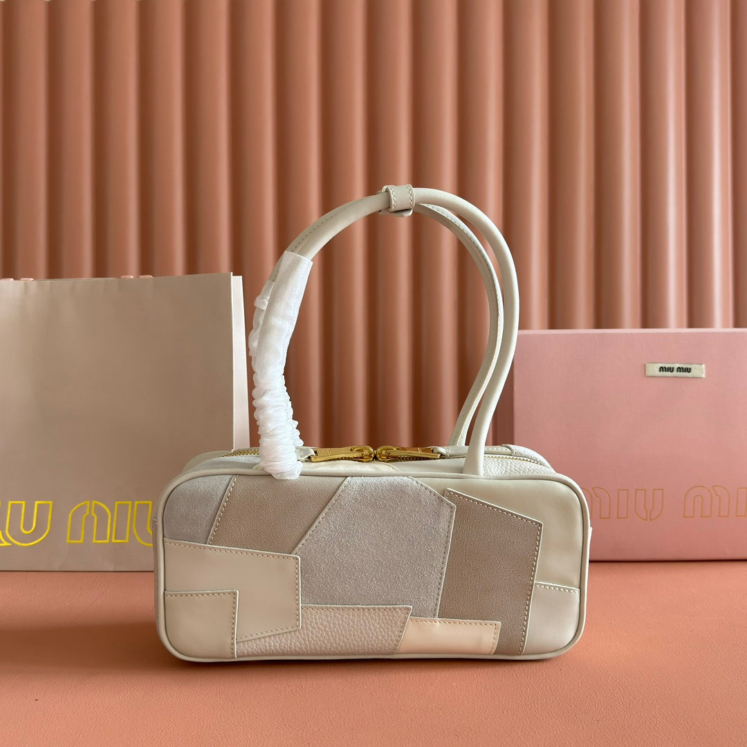 BEAU TOP HANDLE BAG 28 IN CHALK WHITE LEATHER PATCHWORK House Of Sarah