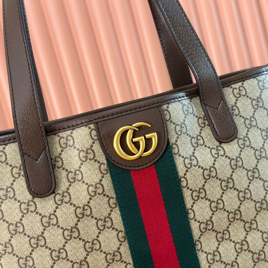 GUCCI 25S TOTE BAG 36 CM IN DARK BROWN MIX BEIGE LAMBSKIN WITH GOLD HARDWARE by House Of Sarah