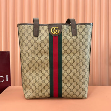 GUCCI 25S TOTE BAG 36 CM IN DARK BROWN MIX BEIGE LAMBSKIN WITH GOLD HARDWARE by House Of Sarah