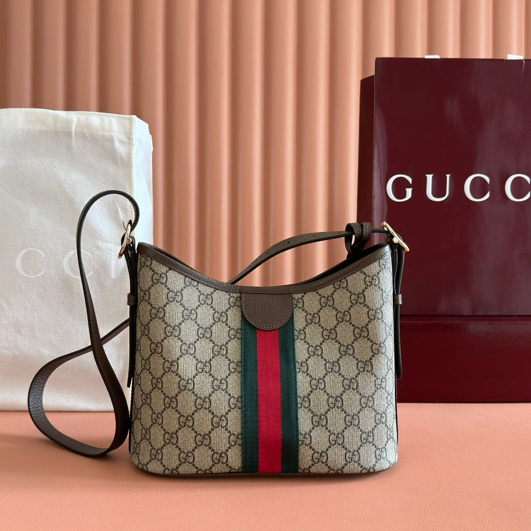 GUCCI 25S OPHIDIA SMALL SHOULDER BAG 23 CM IN BEIGE MIX BROWN CALFSKIN House Of Sarah