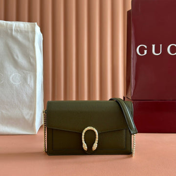 GUCCI 25S DIONYSUS WALLET ON CHAIN 20 IN DARK OLIVE GREEN CALFSKIN House Of Sarah Bags