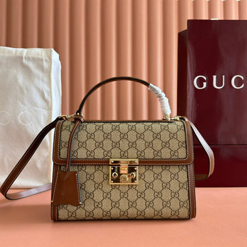 GUCCI 25S PADLOCK BAG 26 IN BEIGE CANVAS AND BROWN CALFSKIN House Of Sarah