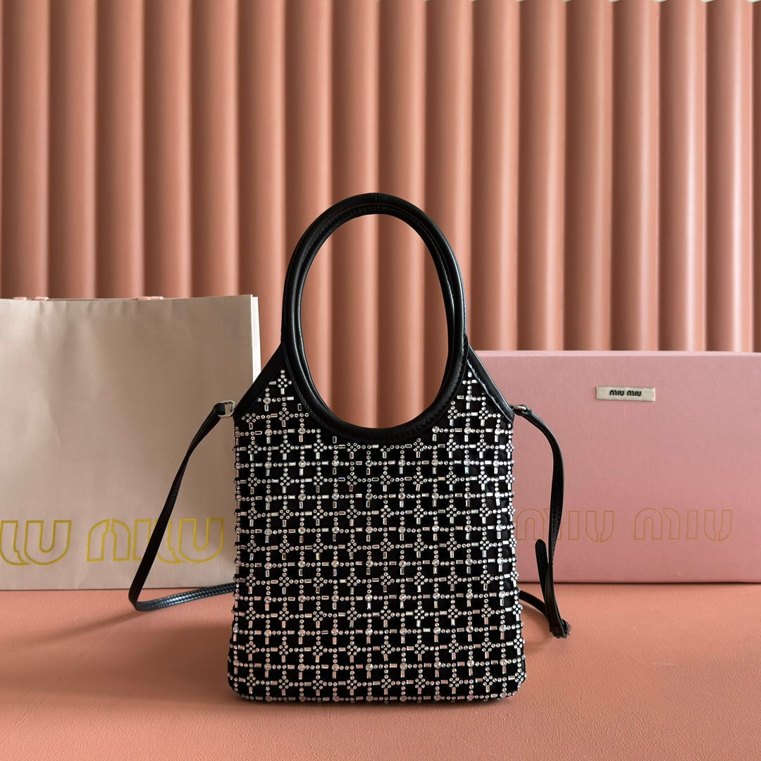 MIUMIU 26S CRYSTAL TOTE 24 BAG IN BLACK CALFSKIN House Of Sarah