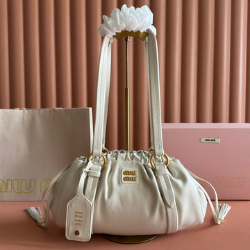 MIUMIU 26S JOIE HAND BAG 32 IN WHITE SHINY LAMBSKIN GOLD HARDWARE By House Of Sarah