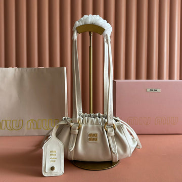 MIUMIU 26S JOIE HAND BAG 22 IN WHITE SHINY LAMBSKIN GOLD HARDWARE House Of Sarah Bags