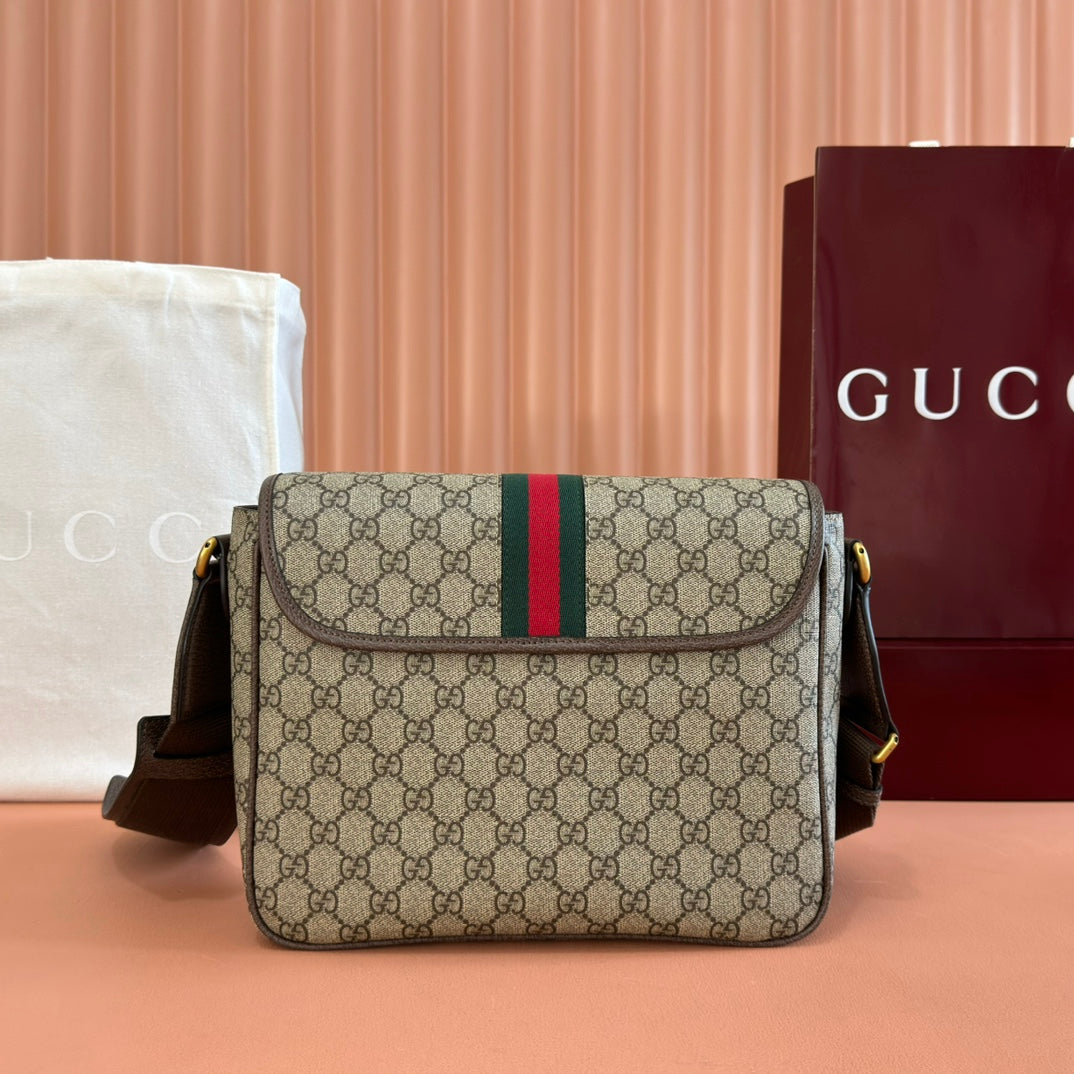 GUCCI 25S OPHIDIA MEDIUM CROSSBODY BAG 28 IN BEIGE CANVAS AND BROWN CALFSKIN House Of Sarah