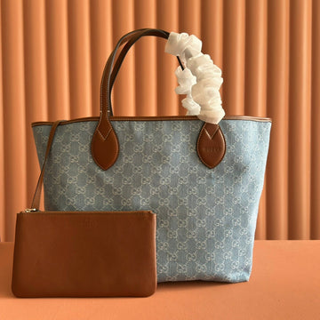 GUCCI 25S TOTISSIMA LARGE TOTE BAG 30 IN BLUE AND WHITE CANVAS by House Of Sarah