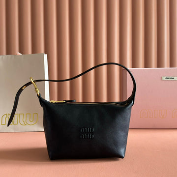 MIUMIU 26S CORDUROY POUCH BAG 25 IN BLACK CALFSKIN GOLD HARDWARE House Of Sarah Bags