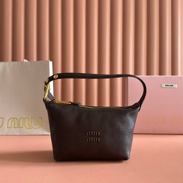 MIUMIU 26S CORDUROY POUCH BAG 25 IN DARK BROWN CALFSKIN GOLD HARDWARE House Of Sarah Bags