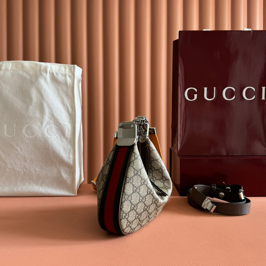 GUCCI 25S ATTACHE SHOULDER BAG 23 CM IN DARK BEIGE MIX BROWN CALFSKIN House Of Sarah