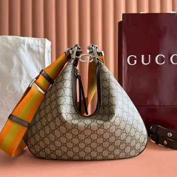 GUCCI 25S ATTACHE SHOULDER BAG 35 CM IN DARK BEIGE MIX BROWN CALFSKIN by House Of Sarah