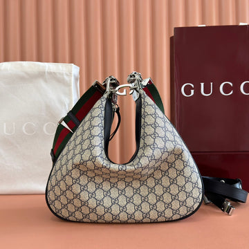 GUCCI 25S ATTACHE SHOULDER BAG 35 CM IN DARK BEIGE MIX BLACK CALFSKIN House Of Sarah