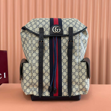 GUCCI 25S OPHIDIA MEDIUM BACKPACK 40 CM IN BEIGE MIX BLACK CALFSKIN by House Of Sarah