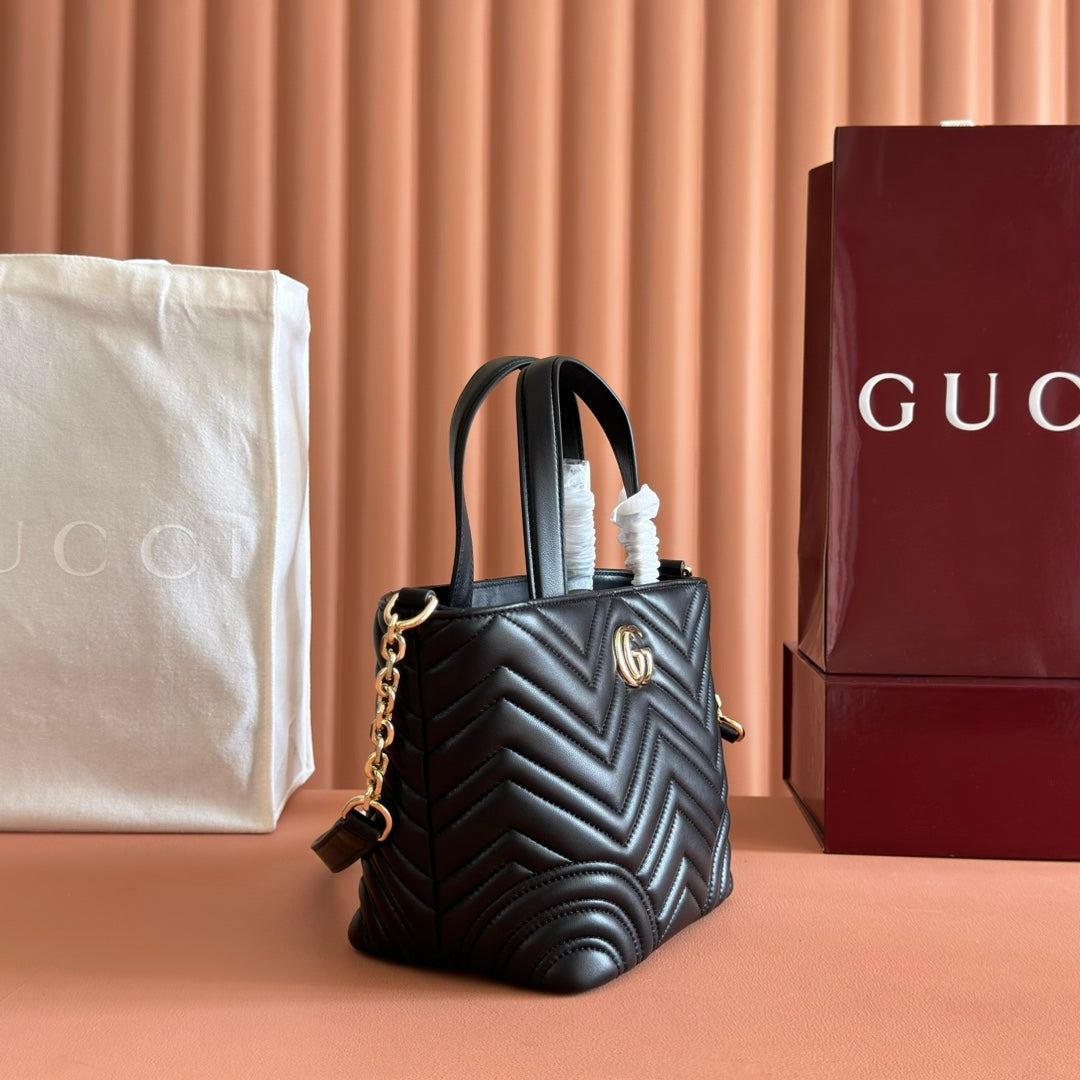 GUCCI 25S SMALL TOTE BAG 29 CM IN BLACK CALFSKIN WITH GOLD HARDWARE House Of Sarah