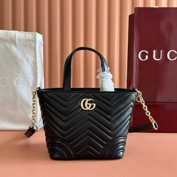 GUCCI 25S SMALL TOTE BAG 29 CM IN BLACK CALFSKIN WITH GOLD HARDWARE House Of Sarah