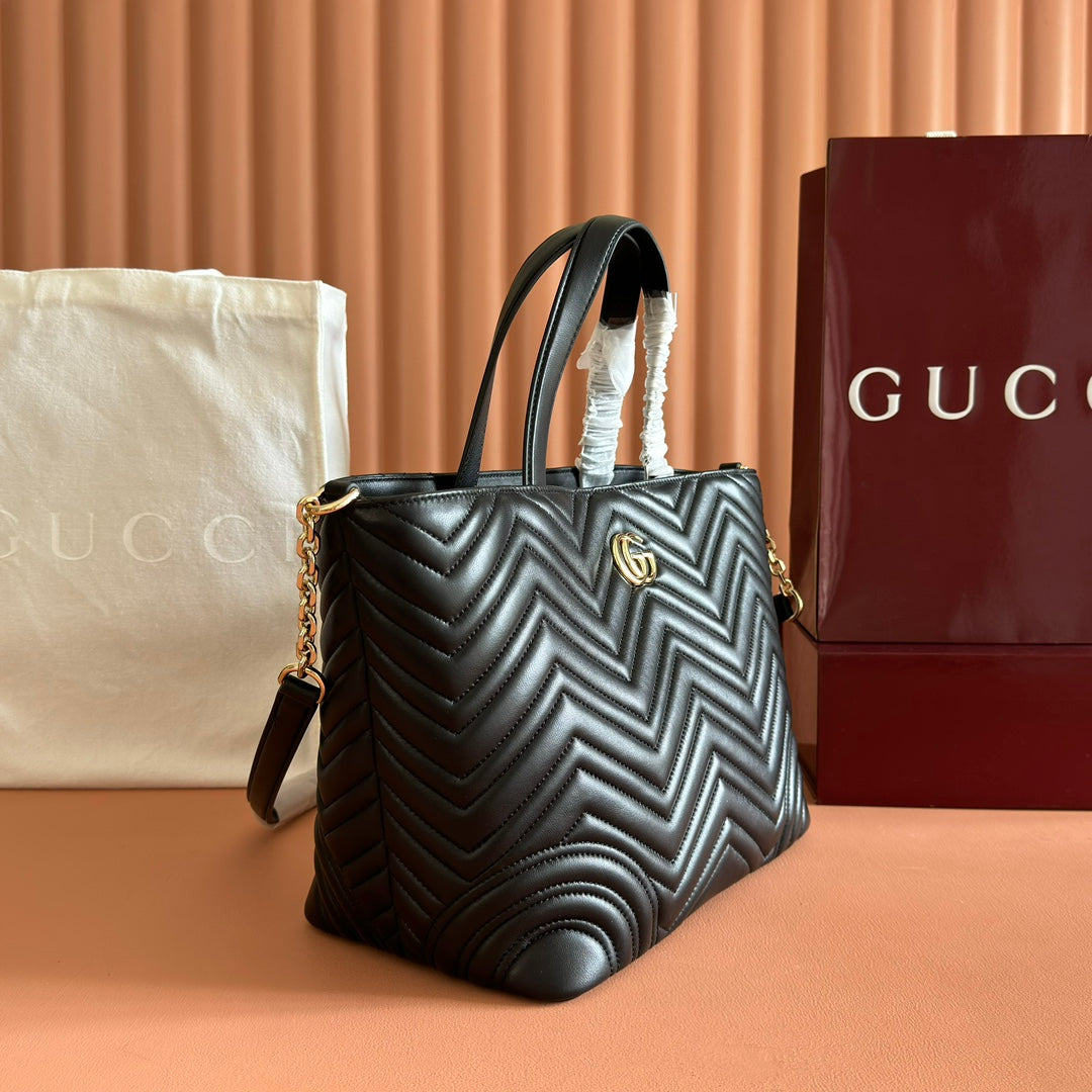 GUCCI 25S SMALL TOTE BAG 39 CM IN BLACK CALFSKIN WITH GOLD HARDWARE by House Of Sarah