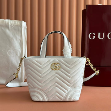 GUCCI 25S SMALL TOTE BAG 29 CM IN WHITE CALFSKIN WITH GOLD HARDWARE House Of Sarah Bags