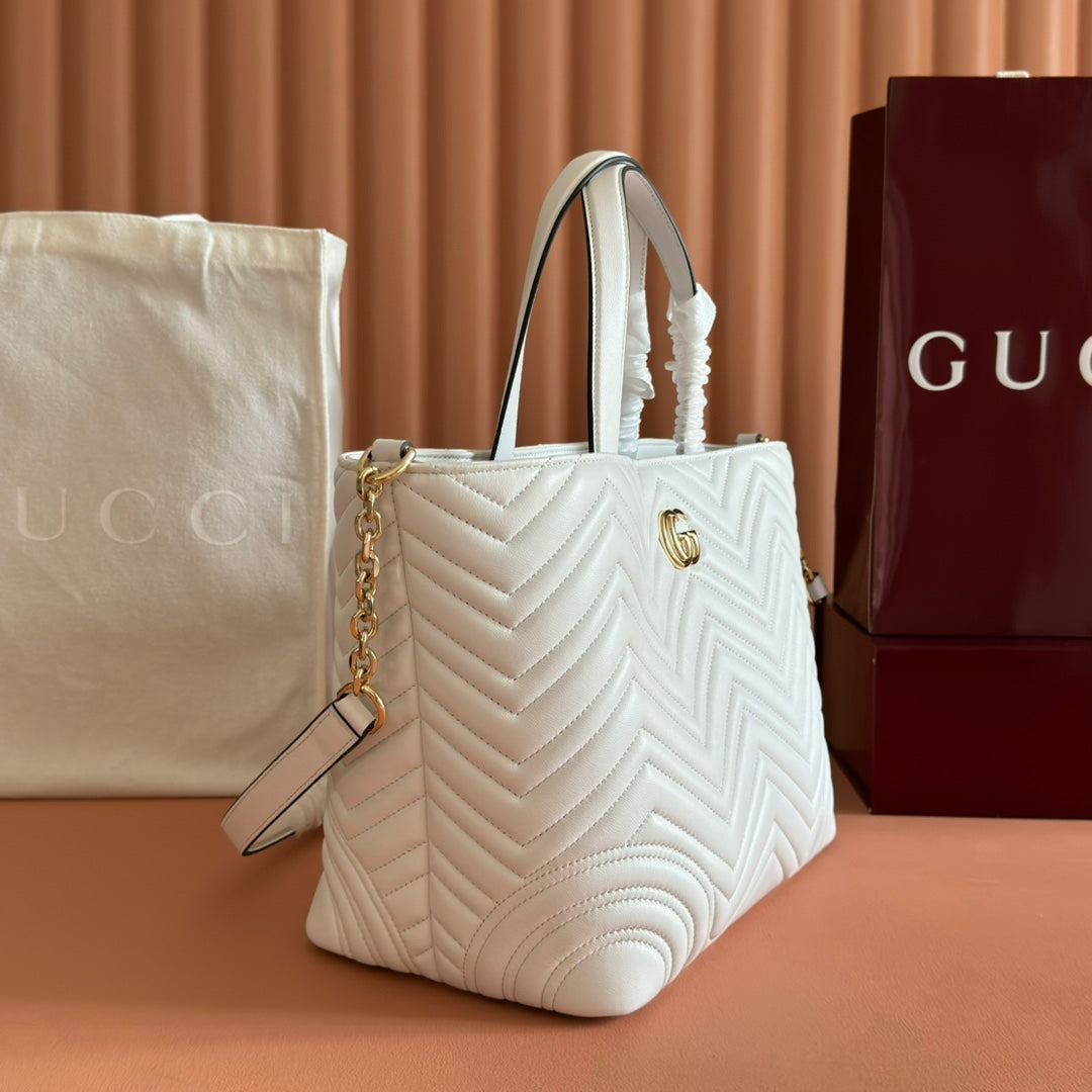 GUCCI 25S SMALL TOTE BAG 39 CM IN WHITE CALFSKIN WITH GOLD HARDWARE House Of Sarah