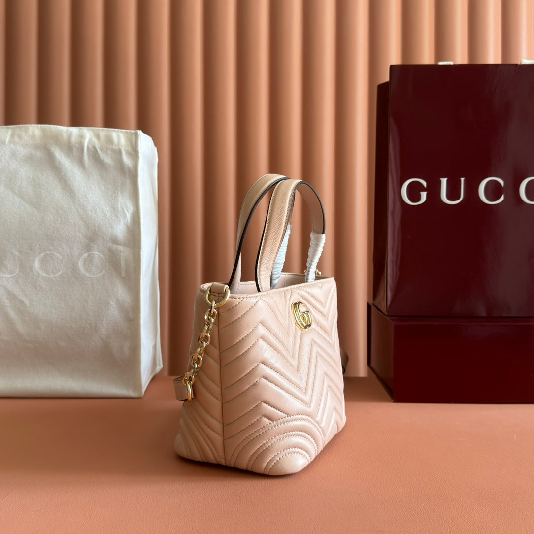 GUCCI 25S SMALL TOTE BAG 29 CM IN NUDE PINK CALFSKIN WITH GOLD HARDWARE by House Of Sarah