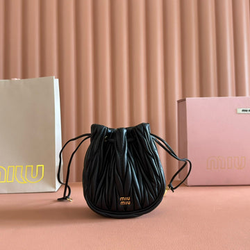 MIUMIU 26S MATELASSE POUCH BAG 16 IN BLACK CALFSKIN GOLD HARDWARE By House Of Sarah