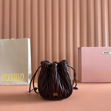 MIUMIU 26S MATELASSE POUCH BAG 16 IN DARK BROWN CALFSKIN GOLD HARDWARE House Of Sarah