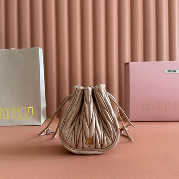 MIUMIU 26S MATELASSE POUCH BAG 16 IN LIGHT BEIGE CALFSKIN GOLD HARDWARE House Of Sarah