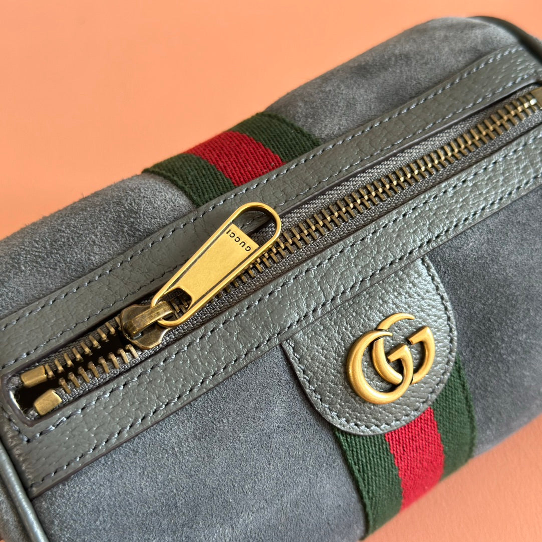 GUCCI 25S OPHIDIA MINI SHOULDER BAG 19 CM IN GREY SUEDE House Of Sarah
