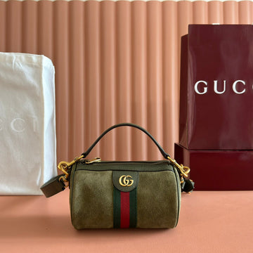 GUCCI 25S OPHIDIA MINI SHOULDER BAG 19 CM IN MOSS GREEN SUEDE by House Of Sarah