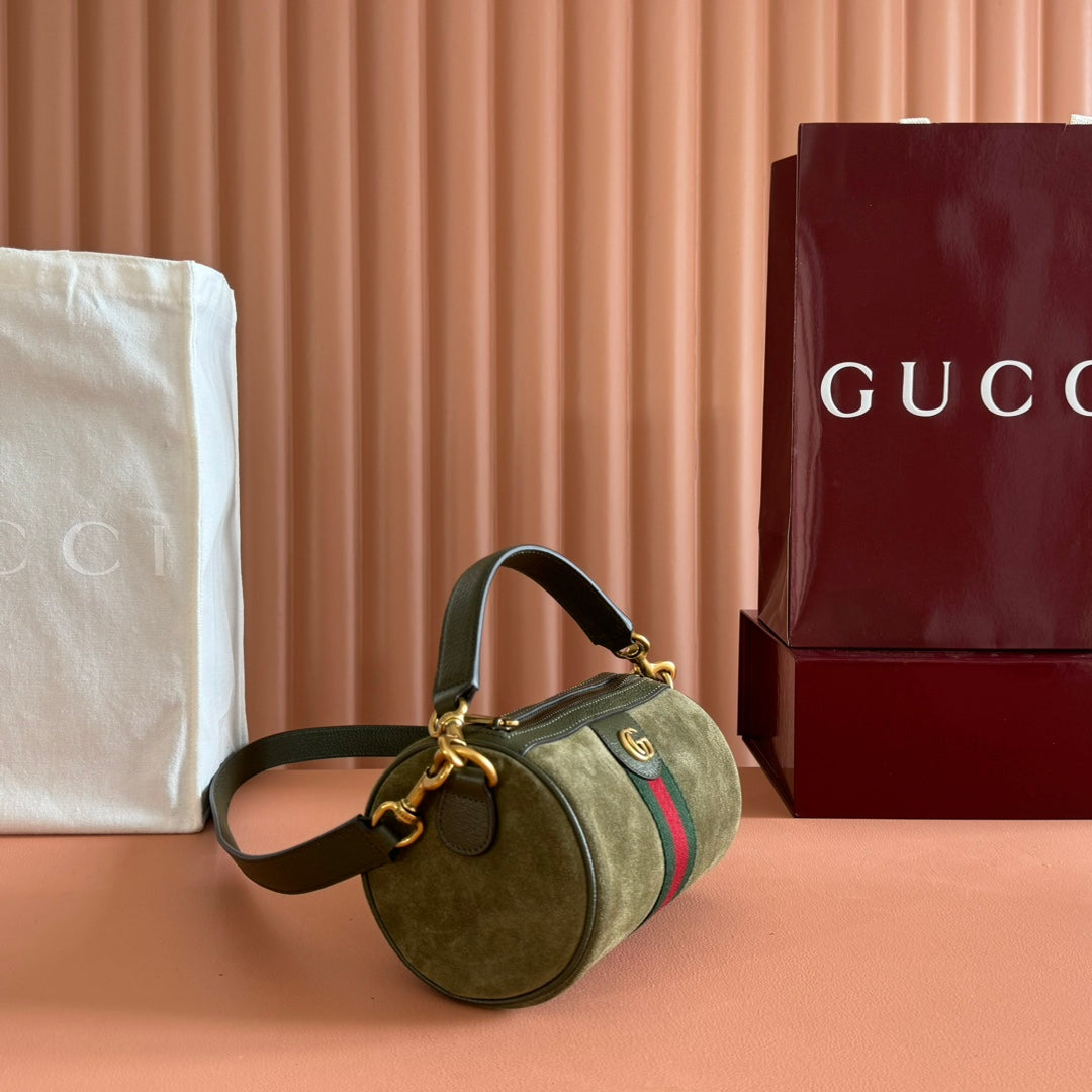 GUCCI 25S OPHIDIA MINI SHOULDER BAG 19 CM IN MOSS GREEN SUEDE by House Of Sarah