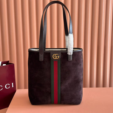 GUCCI 25S OPHIDIA MEDIUM TOTE 36 CM IN DARK CHOCOLATE BROWN SUEDE by House Of Sarah
