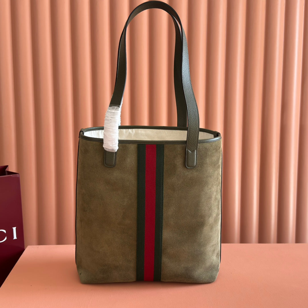 GUCCI 25S OPHIDIA MEDIUM TOTE 36 CM IN EARTH BROWN SUEDE by House Of Sarah