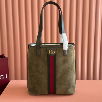 GUCCI 25S OPHIDIA MEDIUM TOTE 36 CM IN EARTH BROWN SUEDE by House Of Sarah