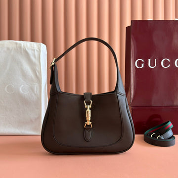 GUCCI 25S JACKIE 1961 SMALL BAG 28 CM IN DARK BROWN LEATHER WITH GOLD HARDWARE by House Of Sarah