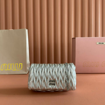 MIUMIU 26S MATELASSE MINI BAG 18 IN SILVER CALFSKIN SILVER HARDWARE House Of Sarah