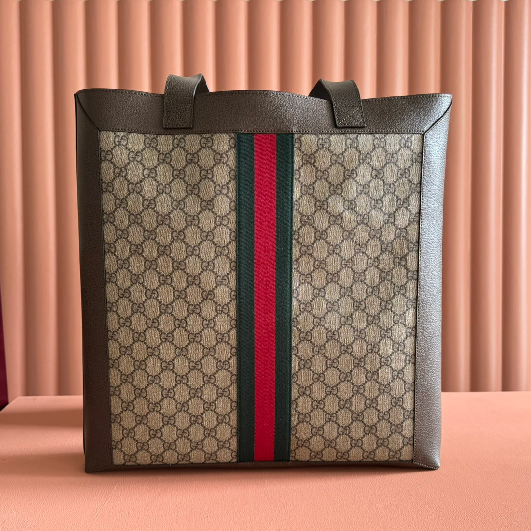 GUCCI 25S TOTE BAG 43 CM IN DARK BROWN MIX BEIGE LAMBSKIN WITH GOLD HARDWARE by House Of Sarah