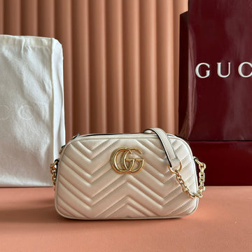 GUCCI 25S MARMONT BAG 24 IN CREAM WHITE CALFSKIN WITH GOLD HARDWARE by House Of Sarah