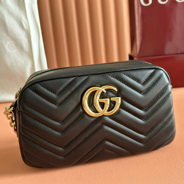 GUCCI 25S MARMONT BAG 24 IN BLACK CALFSKIN WITH GOLD HARDWARE by House Of Sarah